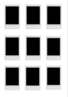 nine square frames with black and white squares on the bottom one is empty, the other has no image