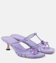 Jemma 50 embellished leather mules in pink - Jimmy Choo | Mytheresa Pink Mules, Block Heel Mules, Hello Lover, Jimmy Choo Heels, Mid Heel Sandals, Block Heel Shoes, Pink Heels, Jimmy Choo Shoes, Leather Mules