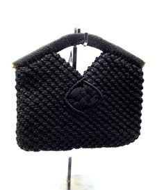 Excellent condition Firm secure closure Floral fabric linedBrass closure mechanism 60s or 70s I’d say Measurements (approximate)Width 11”Height 9.5” Black Handwoven Clutch Bag, Black Woven Clutch Shoulder Bag, Black Woven Crochet Evening Bag, Black Handwoven Shoulder Bag For Evening, Black Handwoven Evening Shoulder Bag, Black Rectangular Macrame Bag, Black Crochet Clutch Bag For Evening, Rectangular Crochet Evening Bag With Top Carry Handle, Black Crochet Clutch For Evening