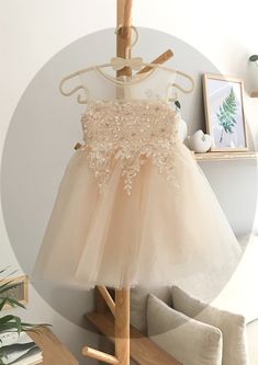 Lace flower girl dress Beated Champagne dress Tulle girl | Etsy Cream Princess Dress With Lace Bodice For Party, Summer Wedding Princess Dress In Lace, Princess Style Cream Dress With Tulle Skirt, Cream Tulle Skirt Dress For Bridesmaid, Fitted Cream Dress For Pageant, Cream Tulle Tutu Dress For Bridesmaids, Summer Princess Pageant Dress With Tulle, Summer Princess Pageant Dress In Tulle, Summer Princess Dress With Lace Bodice