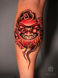 ကာလာ Tattoo, Daruma Doll Tattoo Design Colored, Neck Tattoo Simple, Vel Tattoo Design