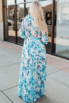 Sky Blue Wrap V Neck Floral Maxi Dress