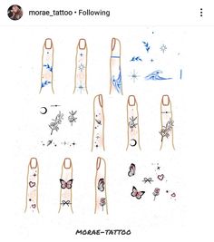 an illustrated drawing of different nail shapes and designs on white paper with the words moab - tattoo written below it