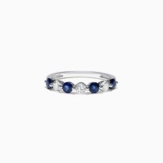 Effy Royale Bleu 14K White Gold Blue Sapphire and Diamond Ring, 0.96 TCW Blue Multi-stone Diamond Ring In 14k White Gold, Blue Multi-stone Sapphire Ring, Blue Diamond Ring With Half Eternity Band, Blue Diamond Half Eternity Ring, Blue Diamond Cluster Ring With Round Cut, Blue Sapphire Multi-stone Diamond Ring, Classic Blue Diamond Half Eternity Ring, Blue Sapphire Half Eternity Ring In 14k Gold, Classic Blue Half Eternity Diamond Ring