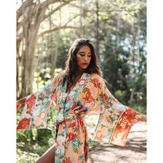 This Is A Beautiful, Light-Weight Kimono. With The Soft, Gentle Material And Luxurious Drape, Whether You’re Lounging Or Layering, This Kimono Cover Up Will Make You Feel Like A Queen. Wear It At The Beach, Use It As A House Robe, Postpartum Robe, Duster Or Style It Was Some Cute Cutoff Shorts And A Tank. - Removable Waist Tie Closure - Belt Loops To Secure Closure - French Seam Finish - Machine Wash Cold, Gentle Cycle, Hang Dry Long Kimono Cardigan, Nursing Robe, Kimono Beach, Bee Dress, Maxi Kimono, Floral Print Kimono, Boho Kimono, Bohemian Floral, French Seam