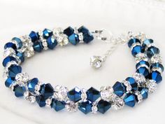 Bridal Bracelet Metallic Blue CZ Crystal Rhinestone Beach | Etsy Blue Wedding Bracelet, Wedding Bridesmaids Gifts, Diy Beaded Jewelry, Beach Wedding Bridesmaids, Macrame Designs, Suffolk Va, Bridal Party Jewelry, Peacock Pearl, Beaded Jewelry Tutorials