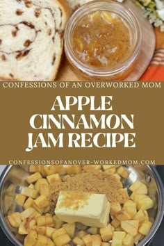 an apple cinnamon jam recipe is shown in this collage