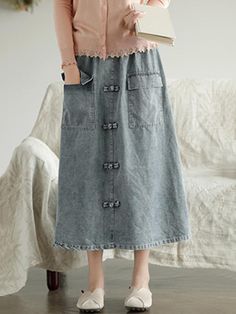 Sku CY-!31798 Material Denim , >70%Cotton Style Loose Occasion Casual , Vacation , Vintage Seasons Spring , Summer , Autumn , Winter Type Skirts Bottoms Color DENIM,FLORAL Size FREE SIZE Size chart: Please consult the size chart we provide for this item's measurements to help you decide which size to buy. Please note: There may be 1-3cm differ due to manual measurement. CMINCH Waist Hips Length FREE SIZE 66-102 134 78 Non-stretch Cotton Denim Skirt With Pockets, Non-stretch Denim Skirt With Pockets, Cotton Skirt With Buttons In Medium Wash, Spring Washed Blue Skirt With Pockets, Spring Denim Blue Skirt With Buttons, Casual Cotton Denim Skirt With Buttons, Casual Buttoned Cotton Denim Skirt, Casual Buttoned Denim Skirt, Non-stretch Denim Skirt With Button Closure For Spring