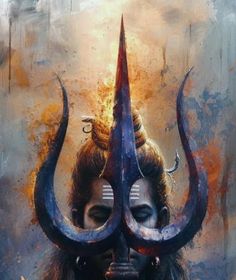 an artistic painting of a woman with horns on her head