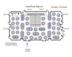 the grand pacific ballroom floor plan with seats and tables, as well as instructions for how to