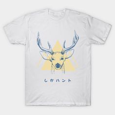 a white t - shirt with an image of a deer's head