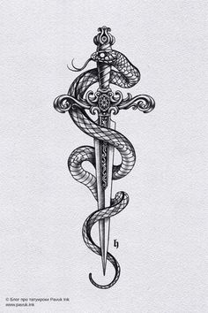 Snake And Dagger Tattoo, Tatto Designs, Tato Maori, Hope Tattoo, Sharon Needles, Snake Tattoo Design, Forearm Tattoo Design, Fonts Cursive, Back Tattoos For Guys