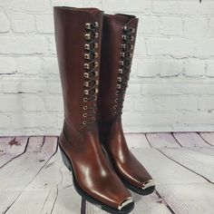 Calvin Klein Women's Size 6 Brown Western Faye 40 Leather Boots 205w39nyc. These Are Brand New. They Will Not Ship With Their Original Box. They Show Minor Scuffs (Barely Noticeable) From Storage, See Pics Size: Us6 Eur 36 Open Toe Shoe Boots, Alien Scientist, Calvin Klein Boots, Red Booties, Calvin Klein Red, Calvin Klein Shoes, Calvin Klein Woman, Calvin Klein Black, Suede Booties