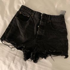 Brand New- Black Denim Shorts Casual Black Cutoff Jeans, Black Cutoff Jean Shorts Casual, Casual Black Cutoff Jean Shorts, Casual Black Cutoff Bottoms, Trendy Black Short Jeans, Chic Black Summer Jeans, Black High Waist Summer Jeans, Black High Waist Jeans For Summer, High Waist Black Summer Jeans