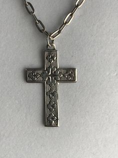 Sterling silver cross with chain Vintage Sterling Silver Cross Pendant Necklace, Vintage Silver Sterling Silver Cross Necklace, Vintage Sterling Silver Cross Necklace, Sterling Silver Cross Necklace With Pendant, Silver Crucifix Cross Necklace With Chain, Silver Cross Necklace With Chain, Silver Cross Necklace With Chain Pendant, Vintage Silver Engraved Cross Necklace, Vintage Engraved Silver Cross Necklace