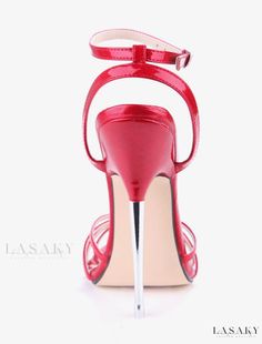 Lasaky - Womens Patent Leather High Heel Sandals - Red Open-Toe Heels with Elegant Knot Detailing Red Platform High Heel Sandals, Red Sandals With Heel Strap And Round Toe, Red High Heel Sandals With Heel Loop, Synthetic Sandals With Red Sole And Ankle Strap, Synthetic Ankle Strap Sandals With Red Sole, Red High Heel Sandals For Formal Occasions, Red Sandals With 4-inch Heel And Round Toe, Red Ankle Strap Heels With Buckle Closure, Red Patent Leather Sandals For Spring