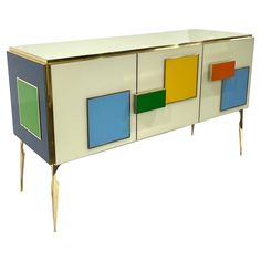 a sideboard with different colored squares on it