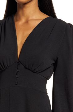 Fraiche by J Empire Waist Long Sleeve Midi Dress | Nordstrom Black Empire Waist Dress, Black Long Sleeve Midi Dress, Plunging Neck Dress, Empire Waist Dress, Empire Dress, Day To Night, Sleeve Midi Dress, Long Sleeve Midi, Long Sleeve Midi Dress