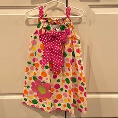 Cute Spring Dress With Polka Dots And Flower Size 6 White With Green, Orange, Yellow, Pink Polka Dots Brand - Mis-Tee-V-Us New With Tags Polka Dot Dresses For Spring Playtime, Polka Dot Summer Dress For Formal Occasions, Cute Polka Dot Dress, Playful Fitted White Sundress, Summer Polka Dot Dresses For Playtime, Cute Polka Dot Dress For Dress-up, Polka Dot Cotton Sundress, Cotton Sundress With Polka Dot Pattern, Polka Dot Summer Dresses For Playtime