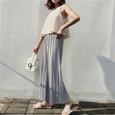 FREE SHIPPING !! High Waist Pleated Chiffon Wide Leg Trousers JKP663 Casual Pleated Chiffon Bottoms, Casual Chiffon Trousers, Casual Chiffon Bottoms For Party, Spring Stretch Chiffon Bottoms, Casual Chiffon Party Bottoms, Spring Chiffon Bottoms With Stretch, Spring Chiffon Stretch Bottoms, Casual Stretch Chiffon Bottoms, Casual Pleated Summer Pants