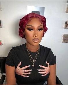 face: lashaysglamz on ig Red Inspo Makeup, Red Hair Makeup Ideas Black Women, Makeup Looks For Burgundy Hair, Makeup With Red Hair Black Women, Burgundy Makeup Looks Black Women, Red Birthday Makeup For Black Women, Burgundy Hair Makeup Looks, Red Eyebrows Black Women, Red Soft Glam Makeup