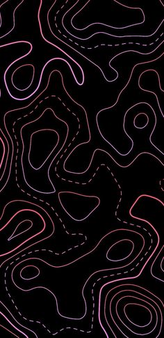 a black background with pink and red lines in the shape of waves on it's surface