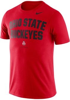 Show off your team pride in this Ohio State Buckeyes Red Phrase Short Sleeve T Shirt! This The Ohio State University Short Sleeve Tee features a screen print of 'The Ohio State' on center chest. Make sure everyone knows you root for the Buckeyes with this Red The Ohio State University T Shirt. Go Buckeyes! Dri-Fit Cotton, Screen printed team specific local verbiage in generic team font, Team logo/name lockup printed below, Swoosh design trademark on left shoulder, Fit: True to Size, 57% COTTON/ University Tshirt, The Ohio State University, Ohio State Football, Logo Name, Florida State Seminoles, Ohio State University, Ohio State Buckeyes, Georgia Bulldogs, Short Sleeve T Shirt