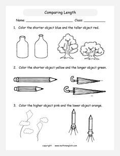 the worksheet for comparing objects and their names