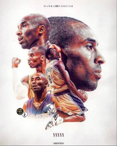 an image of three basketball players in different positions on a white background with the words mamba forever above them