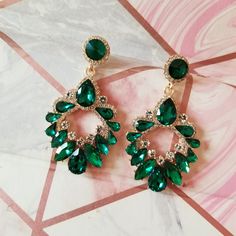 Brand New Green Gemstones Rhinestone Earrings With Gold Back. Very Elegant. Glamorous Green Teardrop Jewelry, Dangle Stone Jewelry For Party, Party Jewelry With Dangle Stones, Elegant Party Earrings With Stones, Teardrop Stone Earrings For Party, Party Earrings With Cubic Zirconia Jewels, Elegant Green Earrings With Stones, Green Sparkling Jewelry For Party, Emerald Jeweled Jewelry For Parties