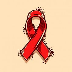 a red ribbon with dots on it and the word aids written in black ink, against a beige background