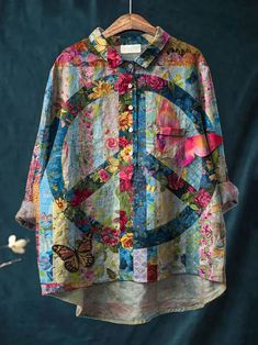 Pattern:Floral Print Process:Printed Style:Casual Length:Mid-Length Collar:Lapel Popular Elements:Floral Print Sleeve Type:LongSleeve Occasion:Daily Theme:Spring, Fall Size Bust Length CM INCH CM INCH S 100 39.37 68 26.77 M 104 40.94 69 27.17 L 108 42.52 70 27.56 XL 112 44.09 71 27.95 2XL 116 45.67 72 28.35 3XL 120 47.24 73 28.74 Boho Chic Accessories, Shabby Chic Boho, Linen Bottoms, Oversized Shirts, Denim Ideas, Advanced Style, Vintage Hippie, Painted Clothes, Hippie Art