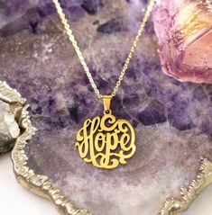 Hope is golden. 18k gold plated stainless steel hope pendant, 18 inch gold alloy chain. Inspirational Gold-toned Stainless Steel Jewelry, Inspirational Nickel-free Gold Necklace, Inspirational Gold Jewelry As Gift For Her, Inspirational Gold Jewelry Gift For Her, Golden Chain, Gold Alloys, Message Jewelry, Hope Is, Inspired Jewelry