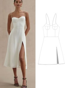 A-Line Side Slit Spaghetti Strap Thigh High Slit Dress Sewing Pattern PDF Download Diy Vetement, Creation Couture, Spaghetti Strap Dress, Sewing Pattern Sizes, Dress Sewing Pattern, Tutorial Video, Diy Dress