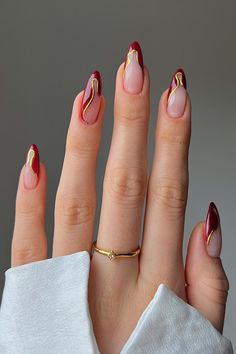 Cool Nails 2024, Asian Inspired Nails, Red Nails Inspo Almond, 2024 Nails Summer, Grad Nails Almond, Red Dress Nails Ideas, Cherry Red Nails Almond, Nails For A Red Dress, Wedding Red Nails