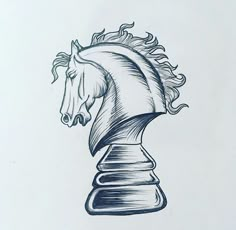 a drawing of a horse's head on top of a chess piece