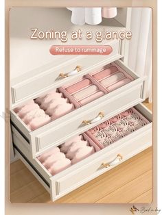 an open drawer with three drawers and the words zong at a glance on it