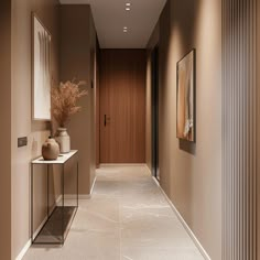 This Scandinavian hallway's color palette is a masterful blend of simplicity and sophistication, with a harmonious mix of cool and warm neutral tones punctuated Entrance Hall Narrow, Luxury Hallway Design, Coridorio Design, Interior Corridor Design, Scandinavian Corridor, House Corridor Design, Hall Room Interior Design, Small Hallway Design, Hall Design Interior