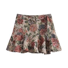 F00151079-104 Beige Skort For Spring, Lined Mini Wrap Skirt, Chic Mini Wrap Skirt With Lining, Feminine Fall Lined Skirt, Feminine Lined Skirt For Fall, High Waist Ruffled Skirt For Fall, Feminine Lined Mini Skirt For Fall, Spring Mini Length Wrap Skirt, Chic High-waist Floral Mini Skirt