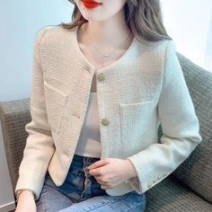 SPECIFICATIONS Rimocy Korean Fashion Tweed Cropped Jackets for Women 2024 Spring Round Neck Chic Coat Woman Beige Single-Breasted Jacket Female color: beige size: S/M/L/XL season: spring/autumn gender: women/ladies/femme/female/mujer/woman style: casual/vintage/fashion/oversized occasion: daliy/office/street/shopping/vacation clothes type: tweed jacket women/cropped coats woman Sleeve Length(cm): Full Sleeve Style: regular Brand Name: rimocy Model Number: T4444 Clothing Length: regular Style: Of Tweed Jacket Style, Womens Tweed Jacket, Cropped Jackets, Tweed Jackets, Womens Tweed, Chic Coat, Fashion Drawing Dresses, Button Jacket, Single Breasted Jacket