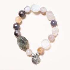 Labradorite Lavender Amethyst Precious Pearls Tuxedo Agate Agate Silver Pendant Brass Each Bloom Bracelet is handcrafted by Anuschka with beads she finds during her travels around the world.