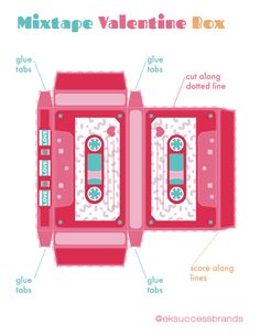 an image of a valentine's box with instructions to make it in the shape of a cassette