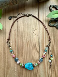 Earthy Brights Short Straight Across Necklace – Artistic Works By Lu Bright Shorts, Cord Necklaces, Earthy Jewelry, All For Me, Beaded Necklace Designs, Charms Necklace, Boho Style Jewelry, Pearl Crystal, Handmade Jewelry Diy