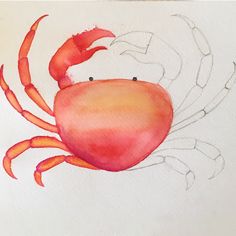 a watercolor painting of a red crab