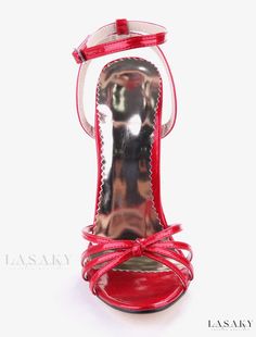 Lasaky - Womens Patent Leather High Heel Sandals - Red Open-Toe Heels with Elegant Knot Detailing Red Open Toe Heels With 4-inch Heel, Red High Heel Sandals With Heel Loop, Red High Heel Sandals For Formal Occasions, Red Sandals With 4-inch Heel And Round Toe, Red Open Heel Shoes With Heel Loop, Red Closed Toe Sandals With Heel Strap, Red Ankle Strap Sandals, Red High Heel Shoes With Heel Loop, Red Closed Toe Sandals For Party