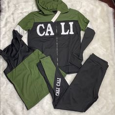 3pcs Set Jacket, Tank Top & Leggings Perfect Fit For Your Daily Exercise Routine Or Busy Day Jacket Haa Zipper On The Front And Pockets On Both Side - Full Length Leggings -Great Strech With Elastic Waistband Casual Fitted 3-piece Set, Casual Workout Sets For Winter, Sporty Fitted Sets For Streetwear, Sporty Stretch Sets For Streetwear, Casual Green Workout Sets, Green Casual Workout Sets, Daily Exercise Routine, Danskin Leggings, Navy Blue Leggings