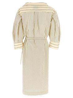 Striped cotton blend shirt dress, wrap closure with waist tape, pockets, long and wide cuffed sleeves. Composition: 60% cotton 22% polyester 18% polyamide Dress Wrap, Striped Shirt Dress, Pleats Please Issey Miyake, White Shirt Dress, Yoga Wear, Luxury Boutique, Dress Codes, Striped Shirt, Fashion Item