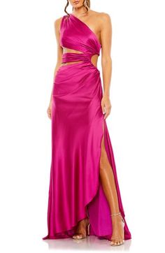 Enchant the masses in this head-turning satin gown topped by a single shoulder and cut from smooth satin that's ready for you to dance the night away. 61" length One-shoulder neck Lined 100% polyester Spot clean Imported Asian Owned/Founded Neutral Dresses, Engagement Party Dresses, Spring Wedding Guest Dress, Bodycon Evening Dress, Bridal Bridesmaid Dresses, Western Chic, Satin Gown, Mac Duggal, Multicolor Dress