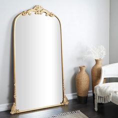 Litton Lane 72 in. x 42 in. Tall Ornate Arched Acanthus Oval Framed Gold Scroll Wall Mirror 043305 - The Home Depot Arched Floor Mirror, Gold Mirrors, Full Length Floor Mirror, Kelly Clarkson Home, Arched Mirror, Metal Frame Mirror, Arch Mirror, Mirror Shapes, Bathroom Mirrors