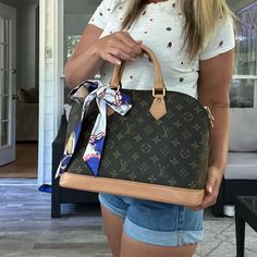 Authentic Louis Vuitton Alma Pm. Yes, Purse Is Authentic And Comes With A Non Lv Scarf This Purse Has Been Dyed And Sealed. I Used A Vachetta Color To Bring It Back To Life. This Is A Vintage Purse With The Code Of Ar0969 That Has Been Cleaned, Polished And Painted. Size W:12.6"H:9.4" Code Ar0969 Hardware Has Some Tarnish, But Has Been Polished. Zipper Works. No Tears, No Rips Anywhere On The Bag. It Is In Solid Condition. Purse Comes With -Purse Scarf Nonlv -Silk Cover Shipment Delays Possible Due To Pandemic And Other. Please Be Patient During This Crazy Time. Lv Scarf, Louis Vuitton Alma Pm, Alma Pm, Purse Scarf, Bring It Back, Purse Vintage, Vintage Purse, Back To Life, Tote Handbag